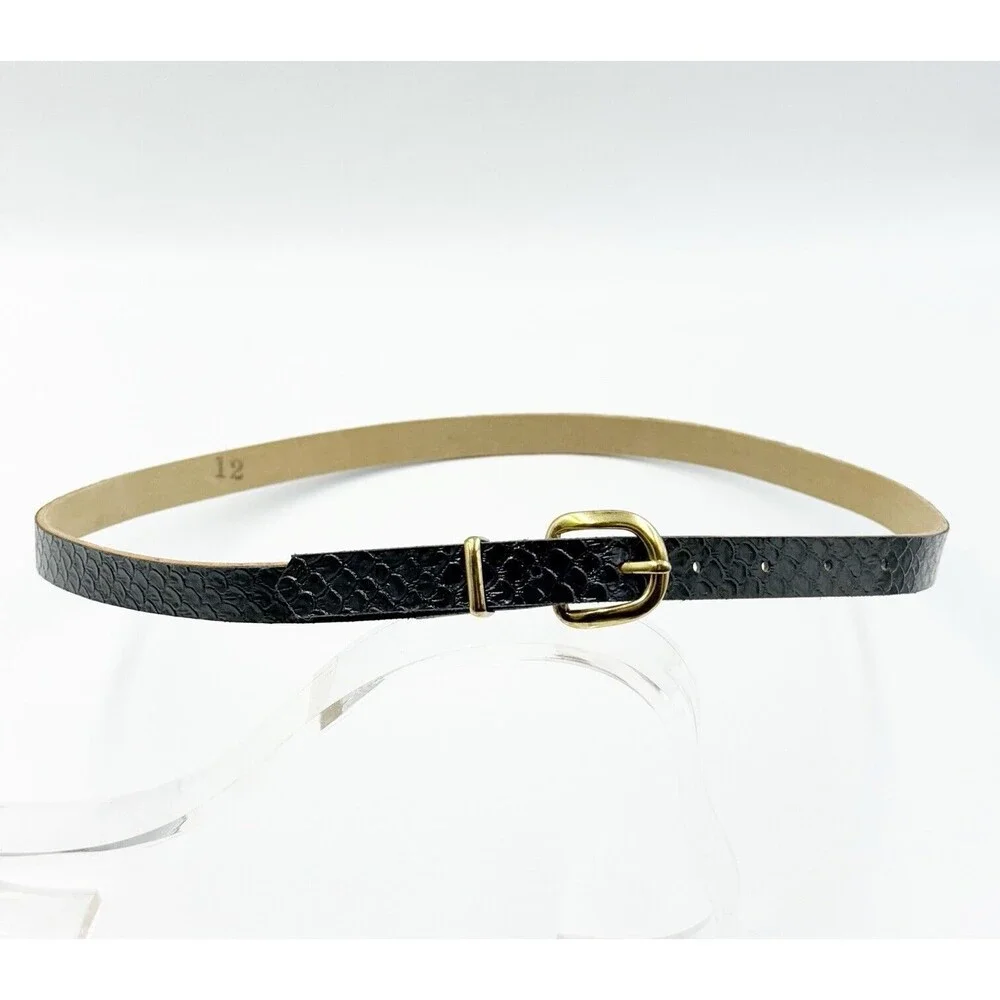 Women Gold Buckle Snakeskin Pattern Dress Belt Slim Wide Size 12